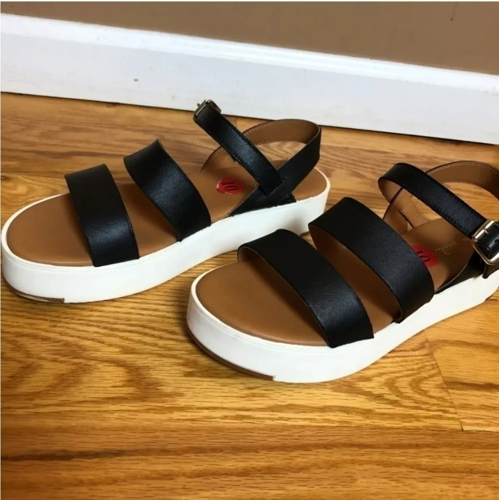 Mila Paoli Womens Black Italian Leather Platform Sandals Strappy Neutral Sz.10.5